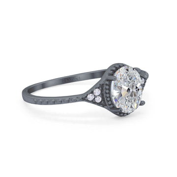 14K Black Gold Oval Art Deco 8mmx6mm D VS2 GIA Certified 1.01ct Lab Grown CVD Diamond Engagement Wedding Ring Size 6.5